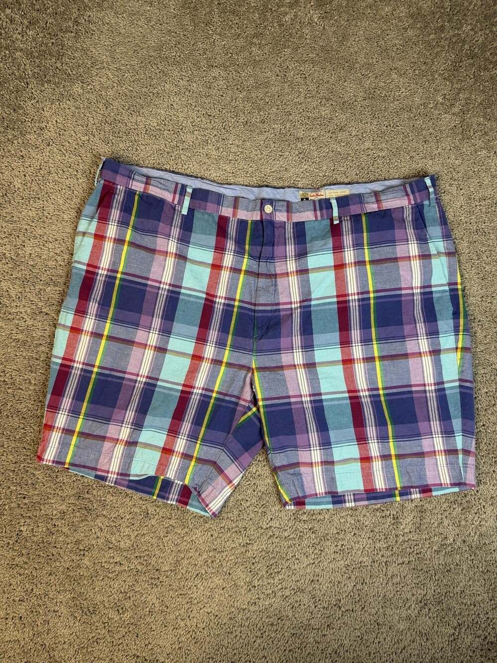 Polo Ralph Lauren Shorts Mens 50B India Madras Blue Cotton Linen 9 In Inseam